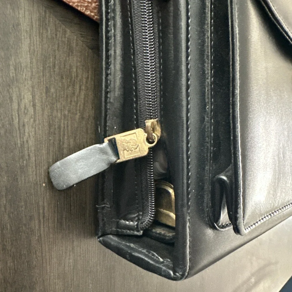 Vintage Franklin Quest Full Grain Aniline Leather Classic Planner Black Zip Bag